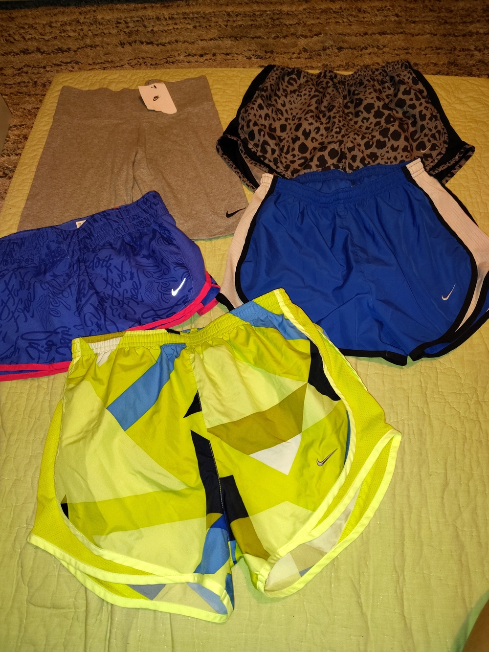 Nike Women's Neon Yellow Geometric Running Shorts